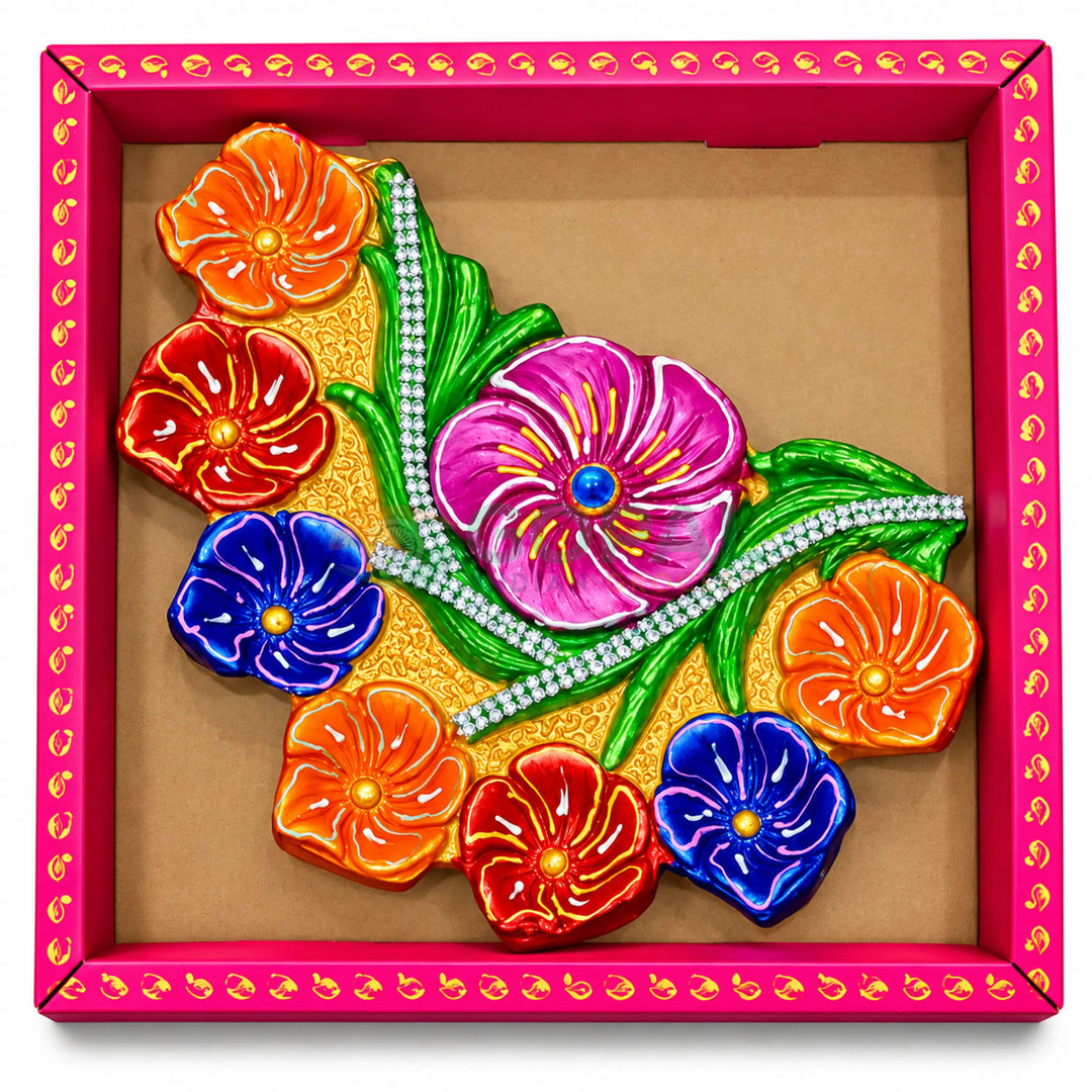 Handcrafted Floral Bouquet Multi-Diya Centerpiece Plate (Single Piece) - Diwali