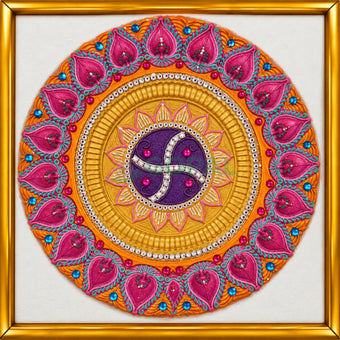 Handcrafted Grand Lotus Mandala 21-Diya Centerpiece Plate - 1 (Single Piece) - Magenta Pink & Gold Swastik - Diwali