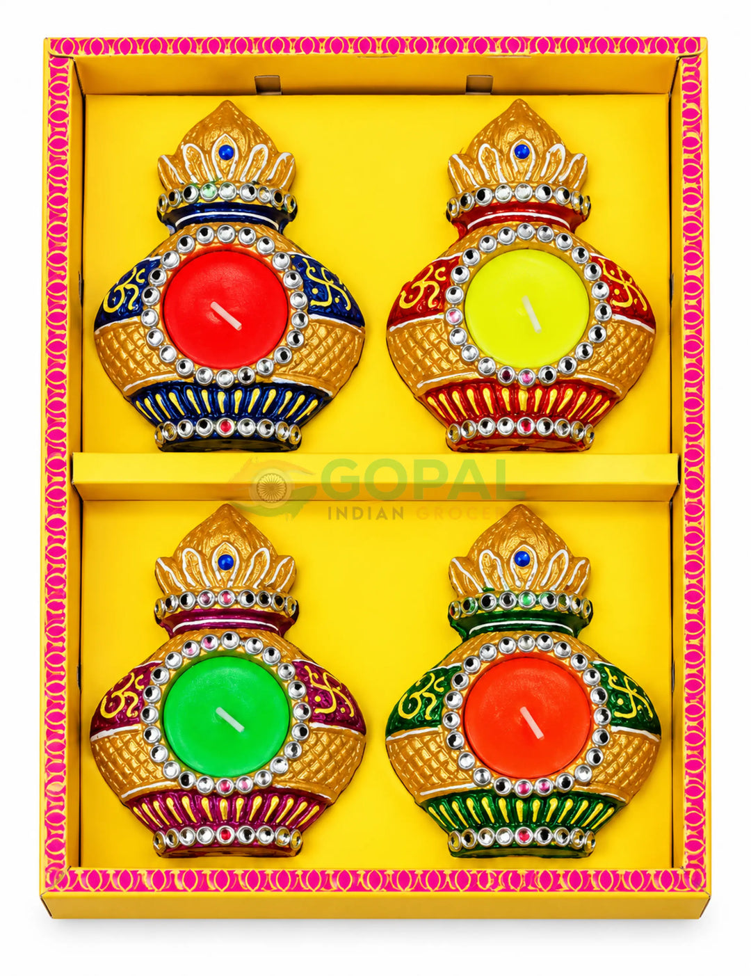 Handcrafted Kalash with Nariyal Wax Diya Set (Pack of 4) - Diwali