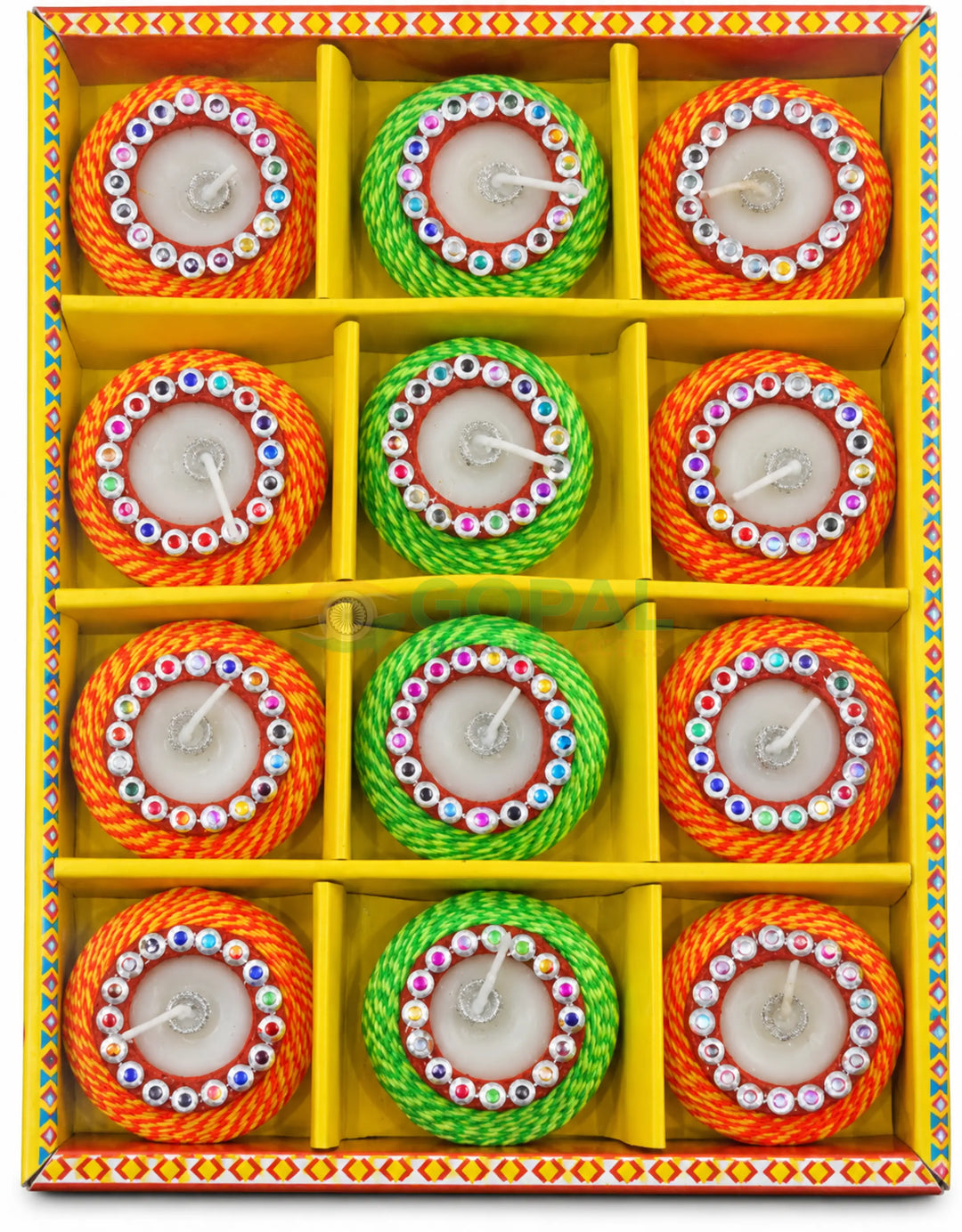 Handcrafted Lace / Designer Matki Wax Diya Set (Pack of 12) - Diwali