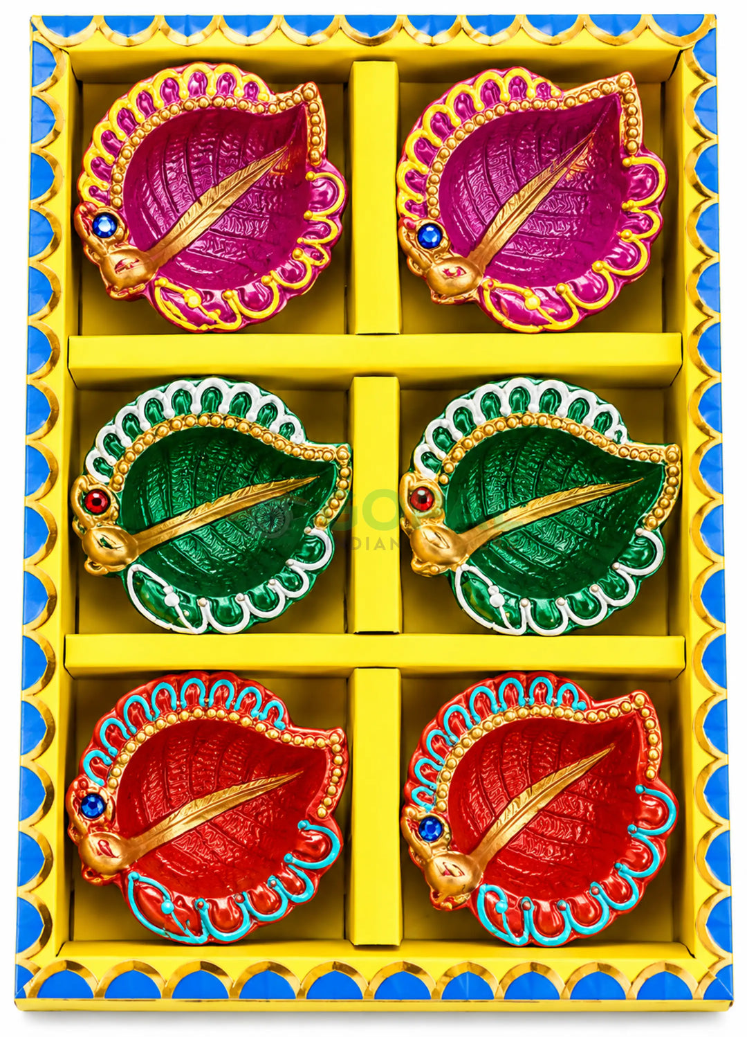 Handcrafted Leaf Terracotta Diya Set (Set of 6) - Diwali