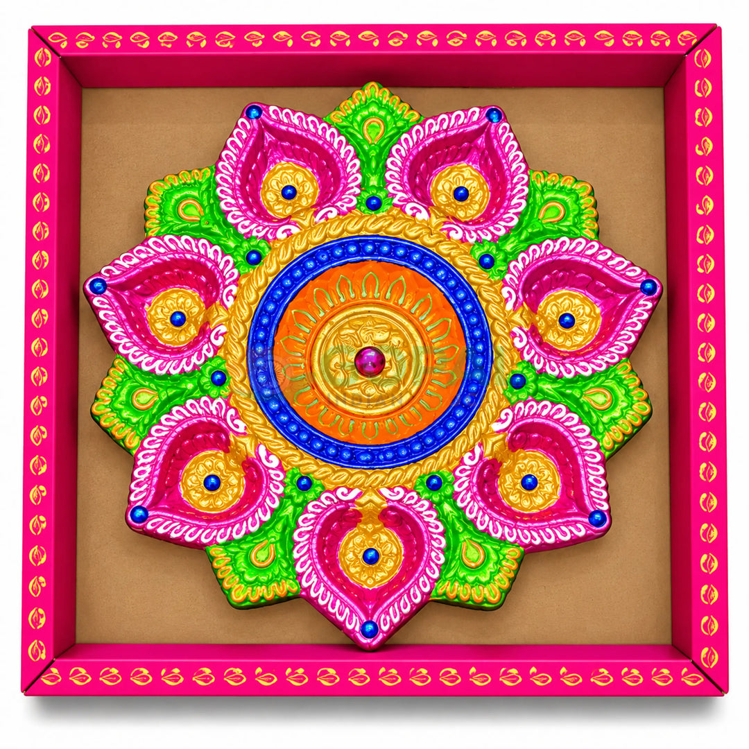 Handcrafted Radial Floral Multi-Diya Centerpiece Plate (Single Piece) - Diwali