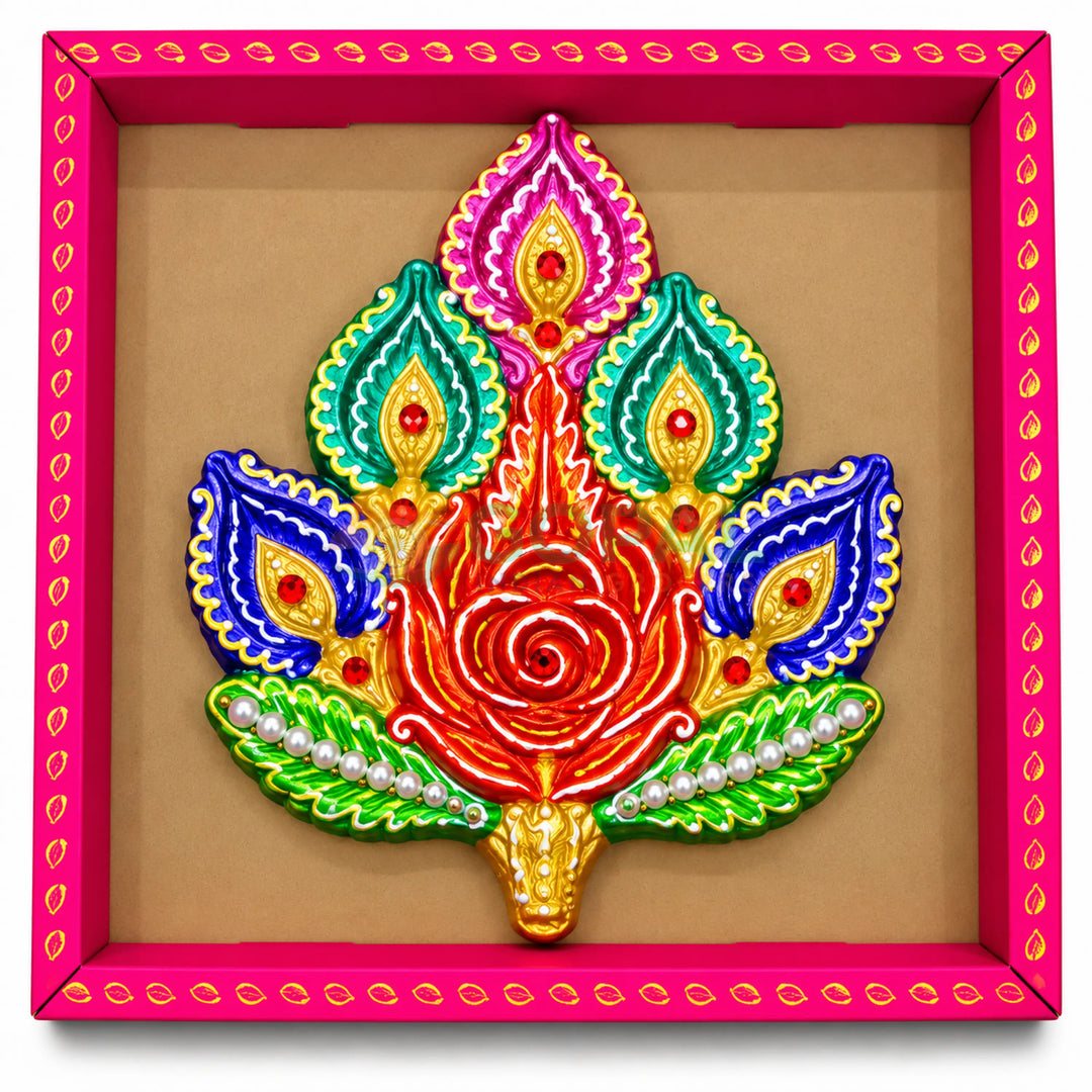 Handcrafted Royal Floral Flame Multi-Diya Centerpiece Plate (Single Piece) - Diwali