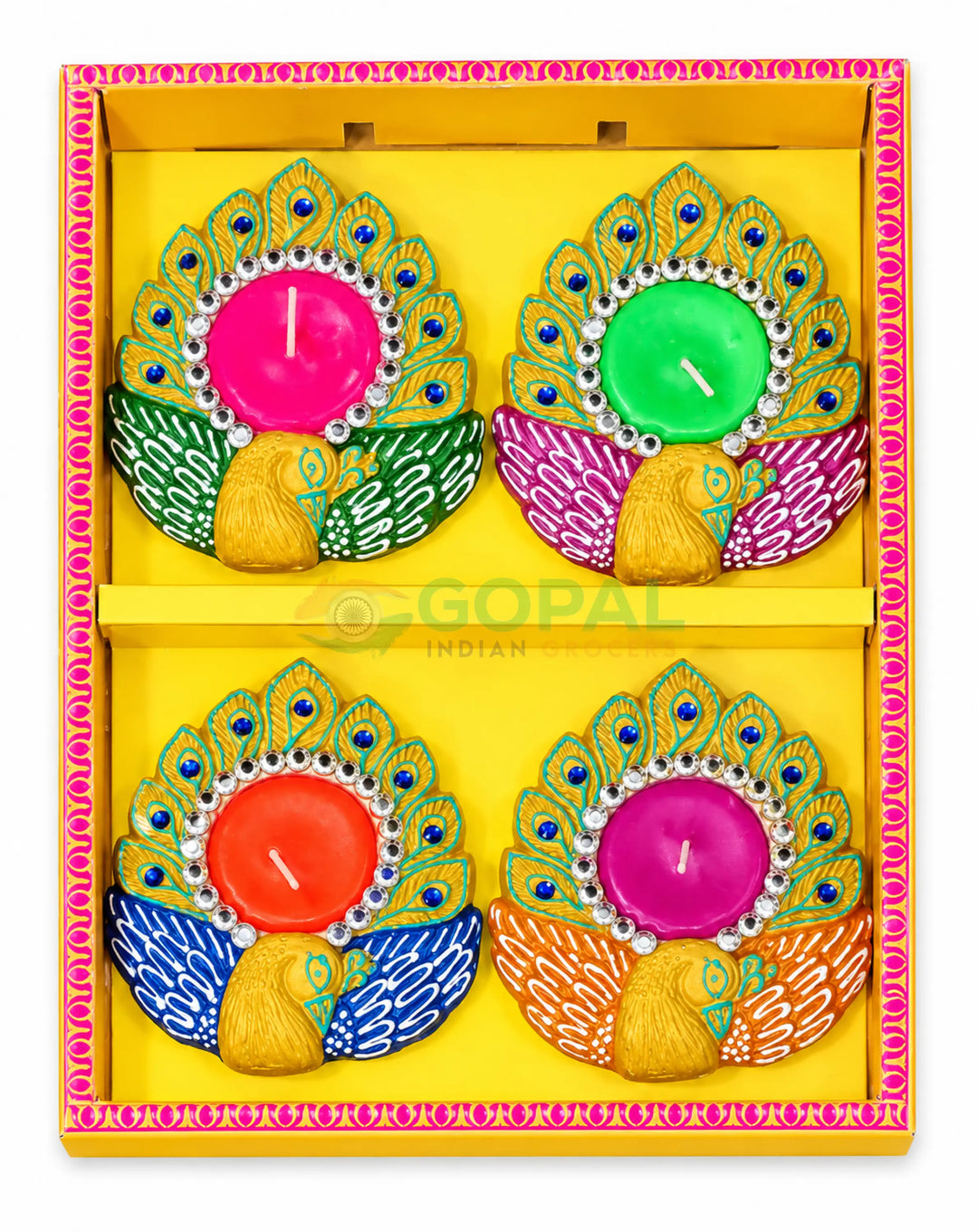 Handcrafted Royal Peacock Wax Diya Set (Pack of 4) - Diwali