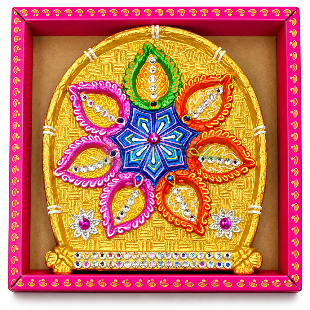 Handcrafted Traditional Supra Multi-Diya Centerpiece Plate (Single Piece) - Diwali