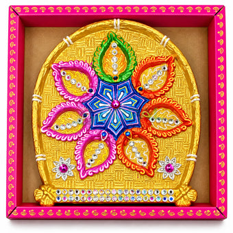 Handcrafted Traditional Supra Multi-Diya Centerpiece Plate (Single Piece) - Diwali