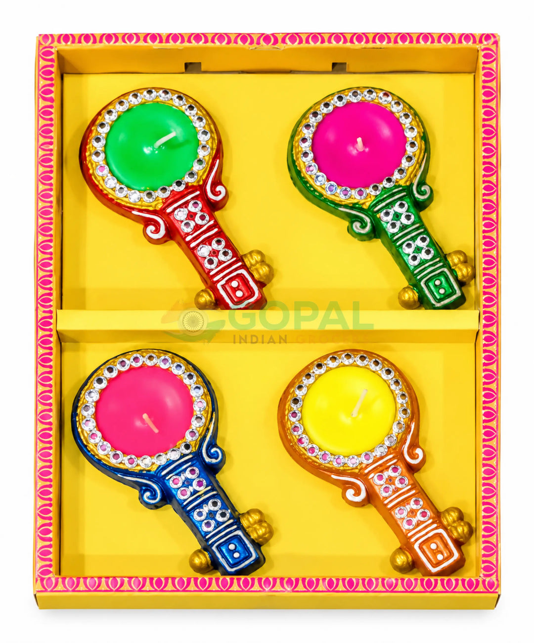 Handcrafted Veena / Guitar Wax Diya Set (Pack of 4) - Diwali