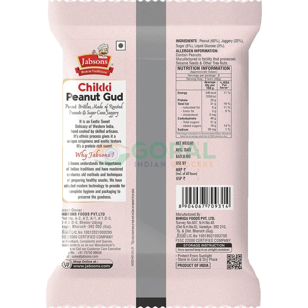 Jabsons Chikki Peanut Gud 240g - Chikki
