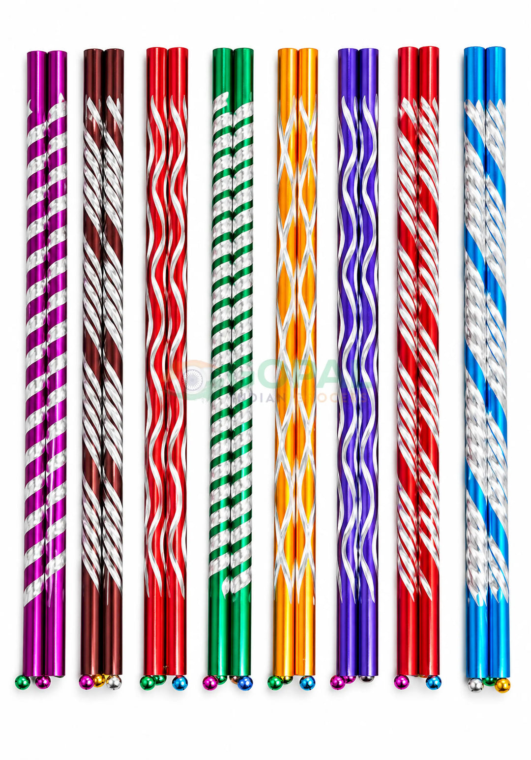 New Rainbow Cut Aluminium Dandiya Sticks with Bells (14.3 Inch Pair) - Festival Related Products