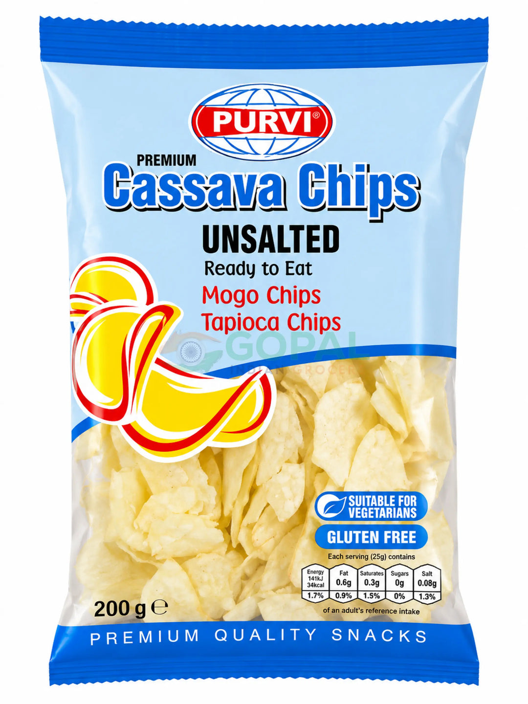 Purvi Cassava Chips Unsalted 200g - Crisps & Kurkure