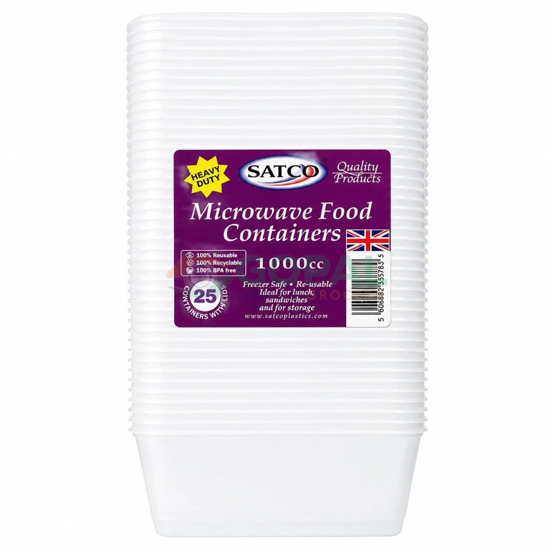 Satco Heavy Duty Microwave Food Containers 1000cc 25 Pack - Disposables