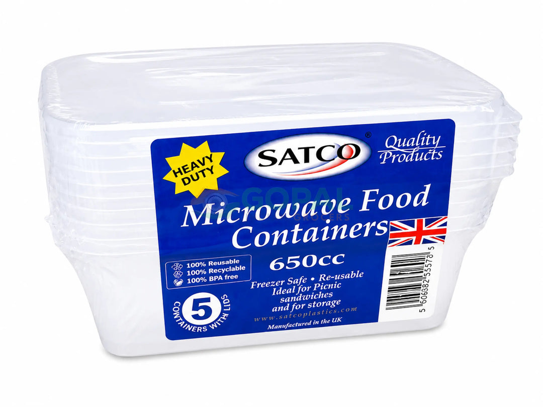 Satco Heavy Duty Microwave Food Containers 650cc 5 Pack - Disposables