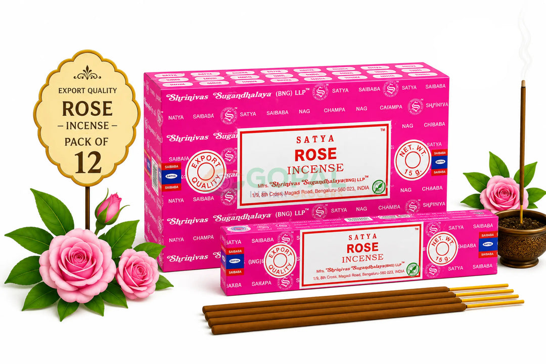 Satya Rose Incense Sticks (Pack of 12 Boxes – 15g Each) - Incense / Dhoop