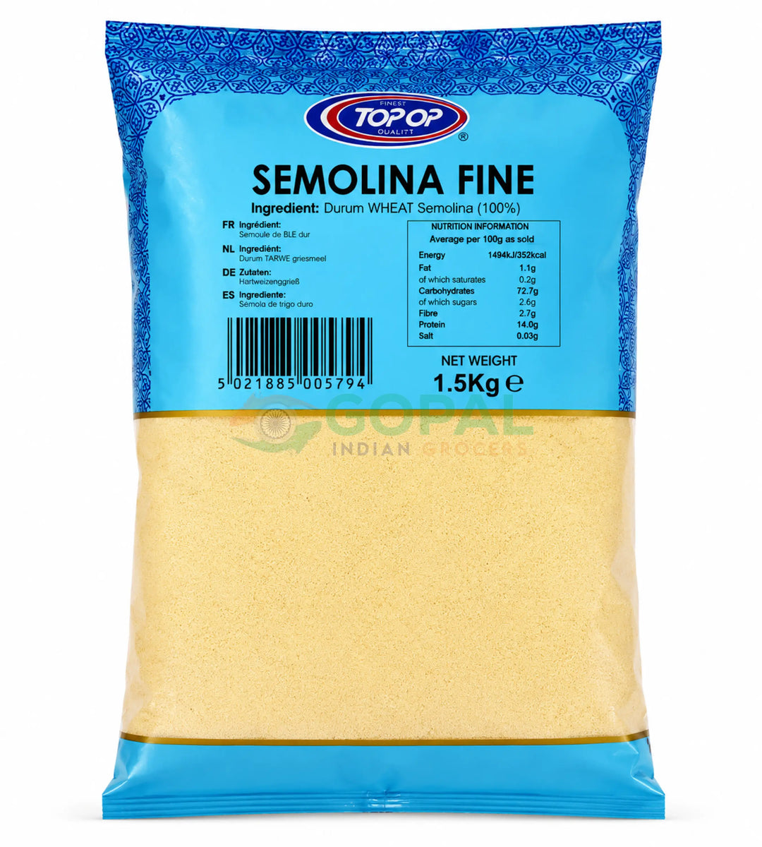 Top Op Semolina (Sooji) Fine 1.5Kg - Semolina