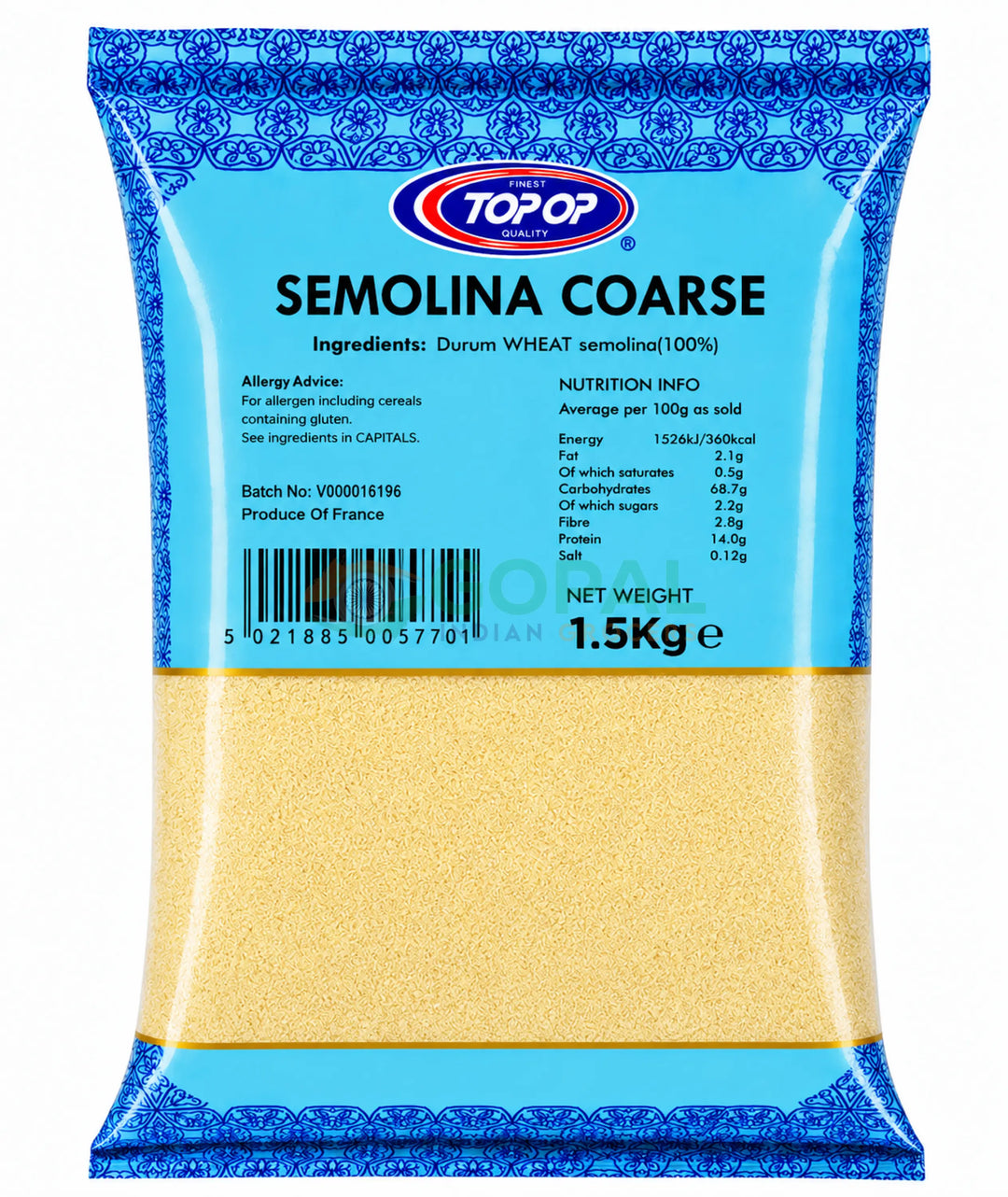 Top Op Semolina (Sooji/Rava) Coarse 1.5Kg - Semolina