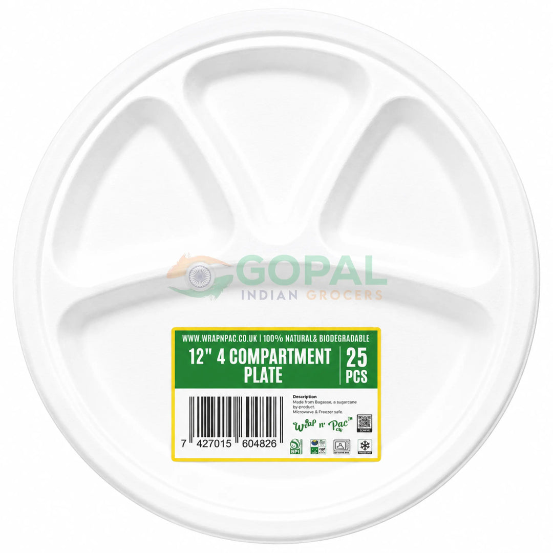 Wrap n Pac 12’’ 4 Compartment Biodegradable Plate 25 PCS - Disposables