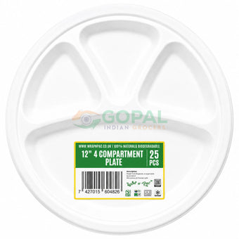 Wrap n Pac 12’’ 4 Compartment Biodegradable Plate 25 PCS - Disposables