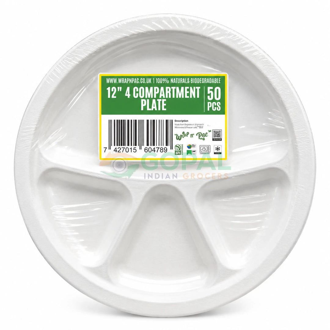 Wrap n Pac 12’’ 4 Compartment Biodegradable Plate 50 PCS - Disposables